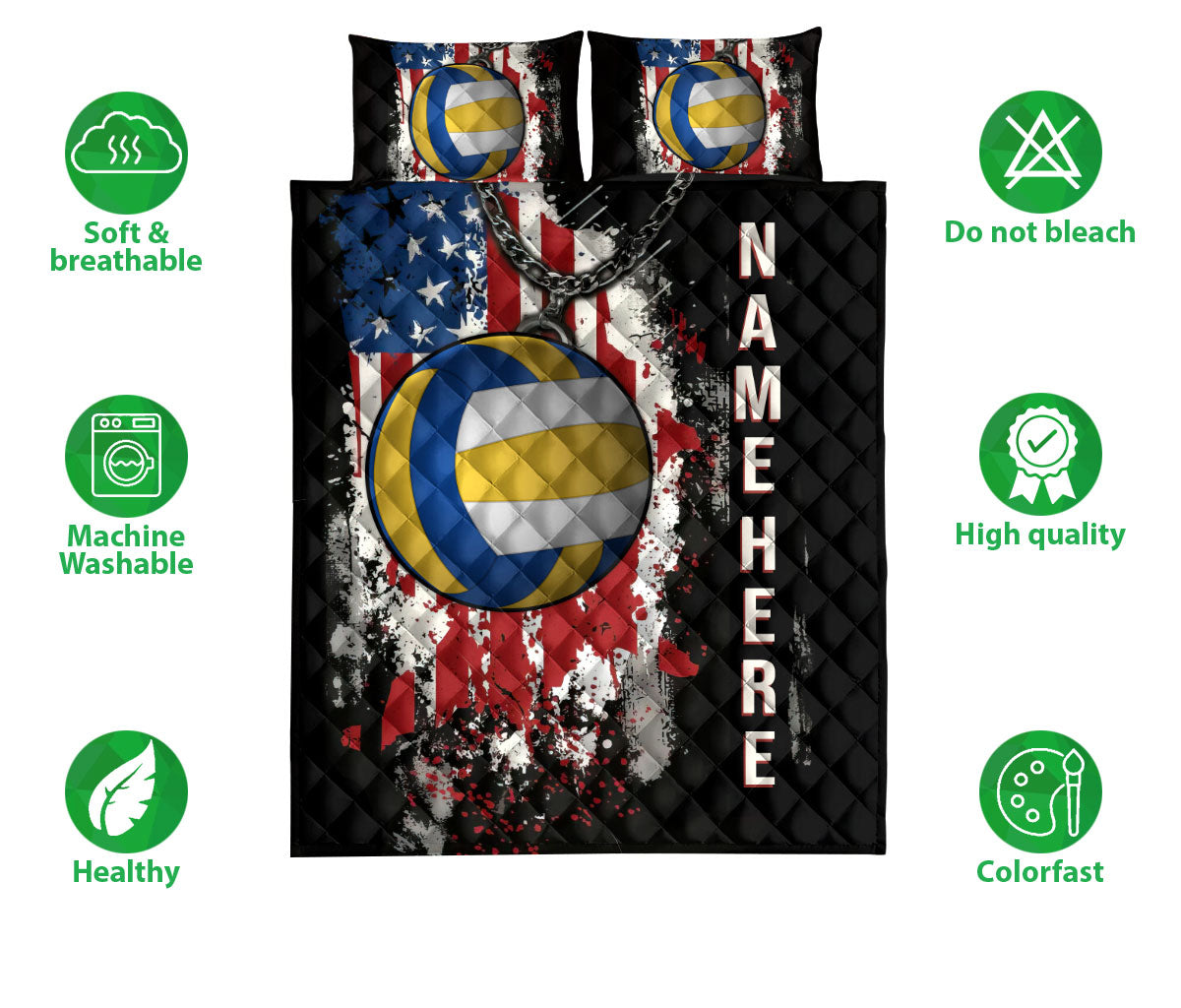 Ohaprints-Quilt-Bed-Set-Pillowcase-Volleyball-Ball-Us-Flag-Gift-Sport-Lover-Custom-Personalized-Name-Blanket-Bedspread-Bedding-3432-Double (70'' x 80'')