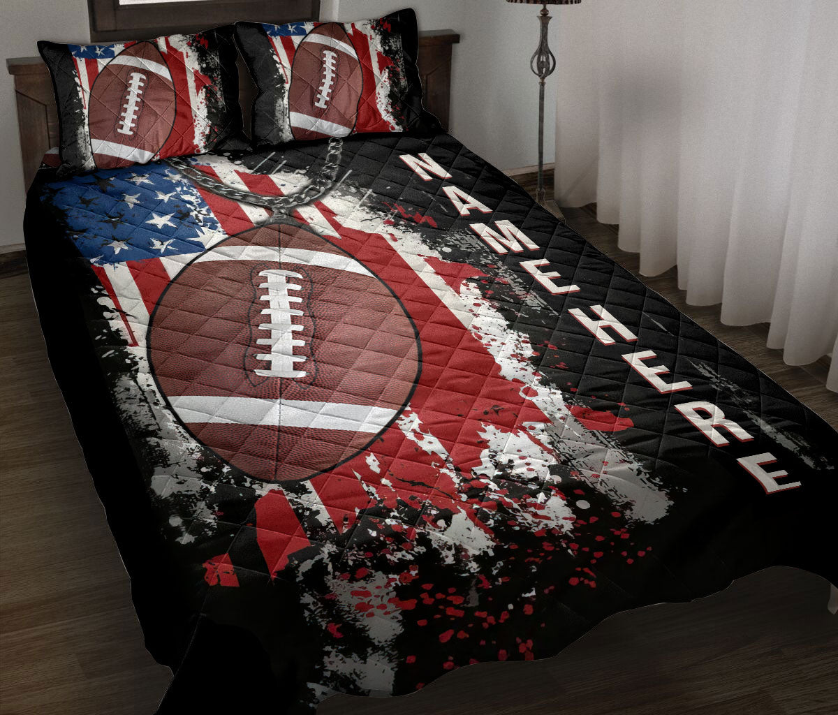 Ohaprints-Quilt-Bed-Set-Pillowcase-Football-Ball-American-Us-Flag-Gift-For-Sport-Lover-Custom-Personalized-Name-Blanket-Bedspread-Bedding-3151-Throw (55'' x 60'')