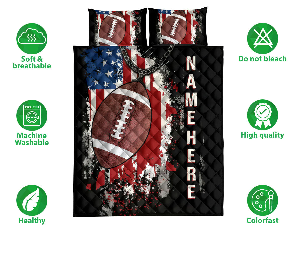 Ohaprints-Quilt-Bed-Set-Pillowcase-Football-Ball-American-Us-Flag-Gift-For-Sport-Lover-Custom-Personalized-Name-Blanket-Bedspread-Bedding-3151-Double (70'' x 80'')