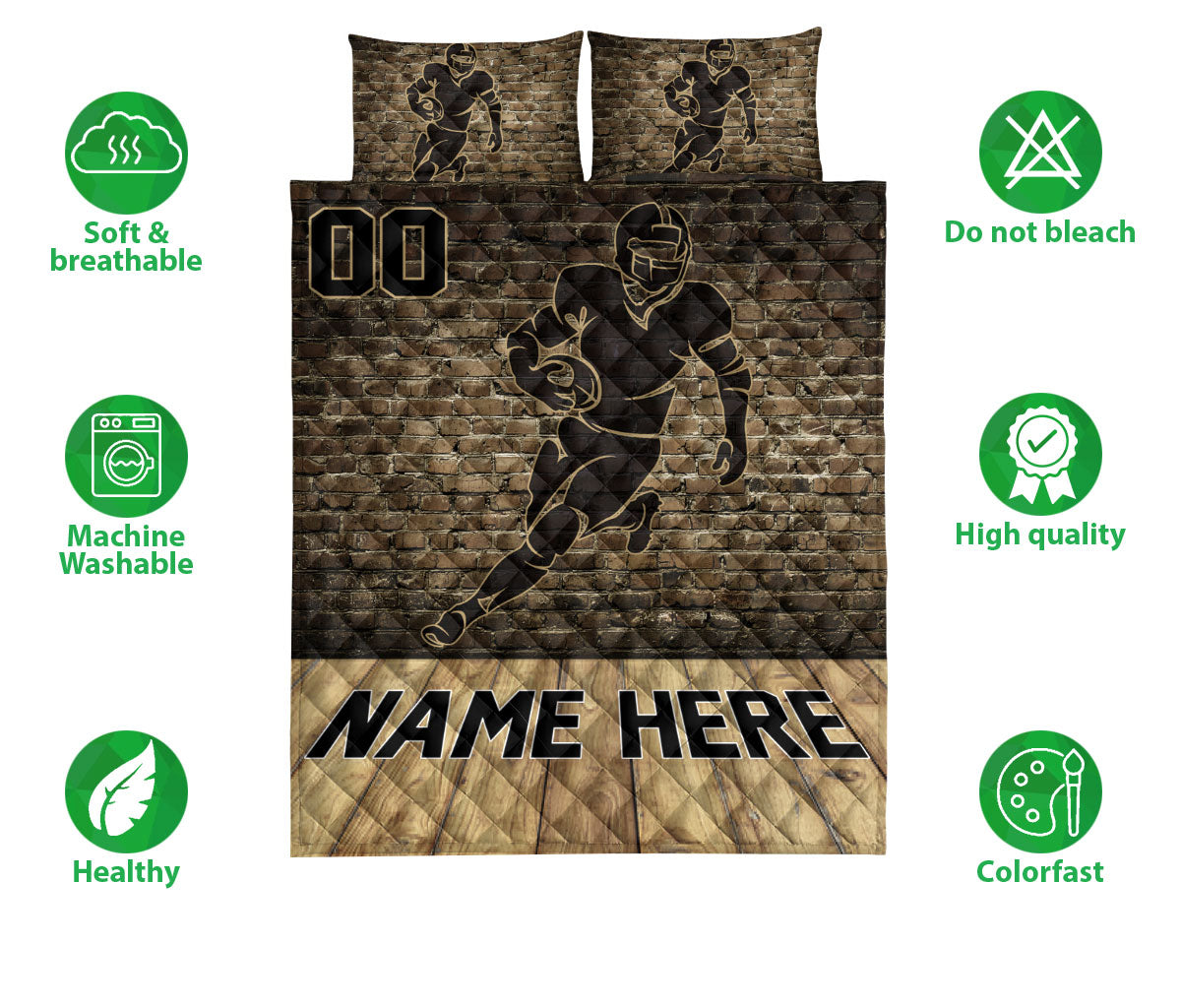 Ohaprints-Quilt-Bed-Set-Pillowcase-American-Football-Player-Sport-Wall-Background-Custom-Personalized-Name-Number-Blanket-Bedspread-Bedding-3152-Double (70'' x 80'')