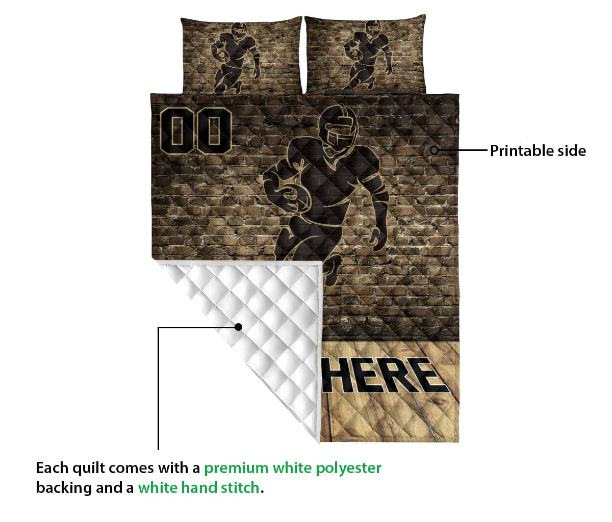 Ohaprints-Quilt-Bed-Set-Pillowcase-American-Football-Player-Sport-Wall-Background-Custom-Personalized-Name-Number-Blanket-Bedspread-Bedding-3152-Queen (80'' x 90'')