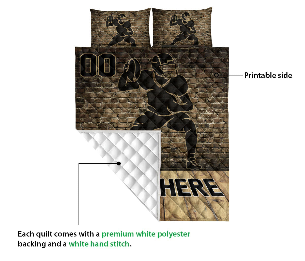 Ohaprints-Quilt-Bed-Set-Pillowcase-American-Football-Player-Throw-Ball-Sport-Wall-Custom-Personalized-Name-Number-Blanket-Bedspread-Bedding-3154-Queen (80'' x 90'')