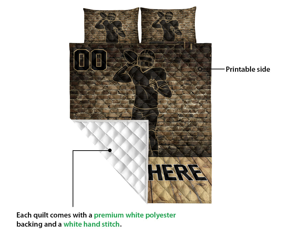 Ohaprints-Quilt-Bed-Set-Pillowcase-American-Football-Player-Throw-Ball-Sports-Custom-Personalized-Name-Number-Blanket-Bedspread-Bedding-3155-Queen (80'' x 90'')