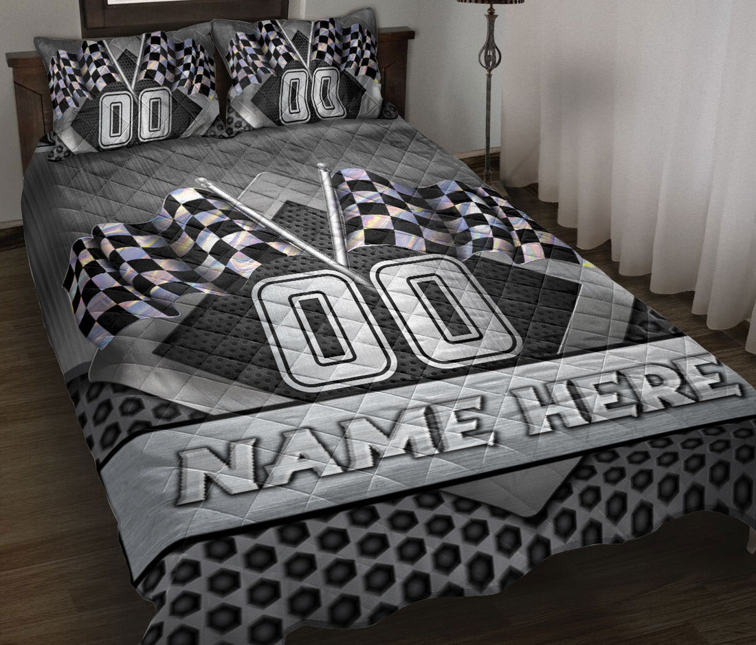 Ohaprints-Quilt-Bed-Set-Pillowcase-Racing-Hologram-Checkered-Flag-Sport-Custom-Personalized-Name-Number-Blanket-Bedspread-Bedding-3359-Throw (55'' x 60'')