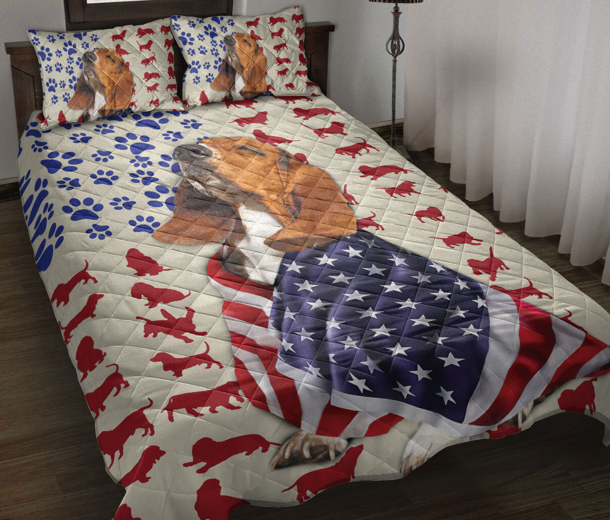 Ohaprints-Quilt-Bed-Set-Pillowcase-Basset-Hound-Patriotic-American-Flag-Pattern-Dog-Lover-Gift-Blanket-Bedspread-Bedding-1083-Throw (55'' x 60'')