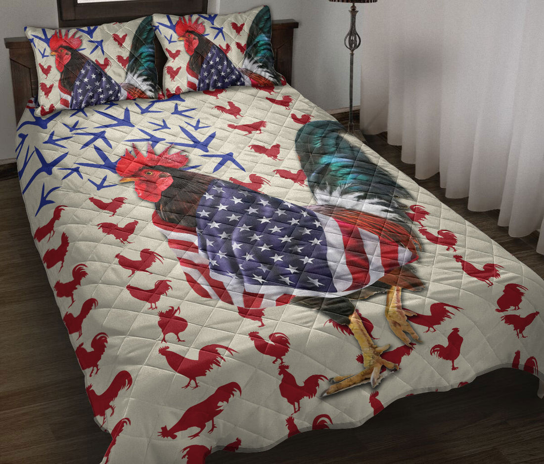 Ohaprints-Quilt-Bed-Set-Pillowcase-Chicken-Rooster-Patriotic-American-Flag-Pattern-Animal-Lover-Blanket-Bedspread-Bedding-3601-Throw (55'' x 60'')