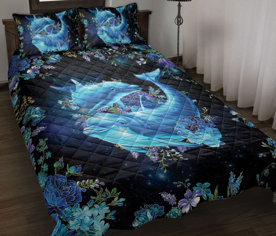 Ohaprints-Quilt-Bed-Set-Pillowcase-Dolphin-Blue-Floral-Pattern-Sea-Ocean-Animal-Lover-Unique-Gift-Blanket-Bedspread-Bedding-1209-Throw (55'' x 60'')