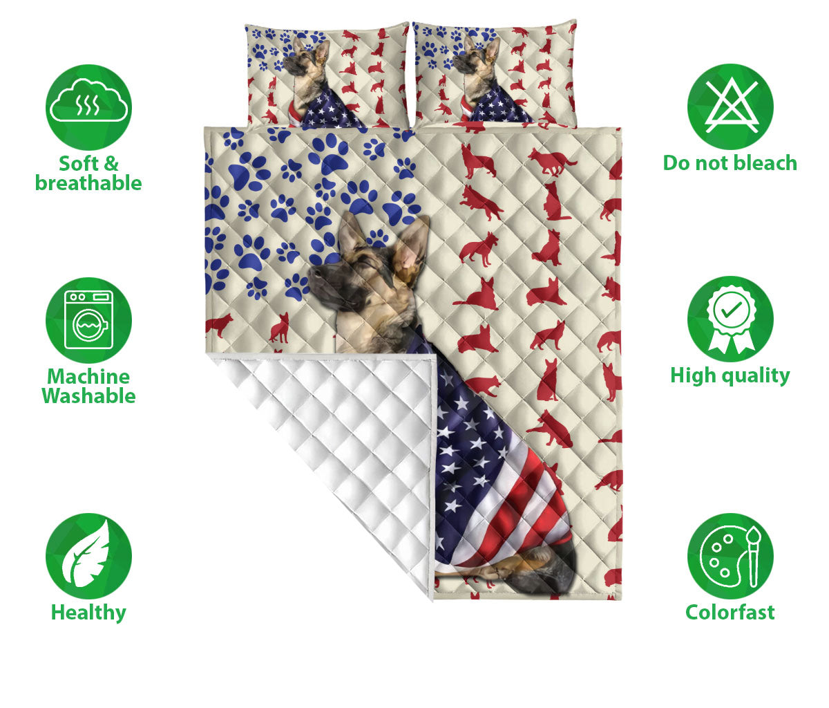 Ohaprints-Quilt-Bed-Set-Pillowcase-German-Shepherd-Patriotic-American-Flag-Pattern-Dog-Lover-Gift-Blanket-Bedspread-Bedding-717-Double (70'' x 80'')