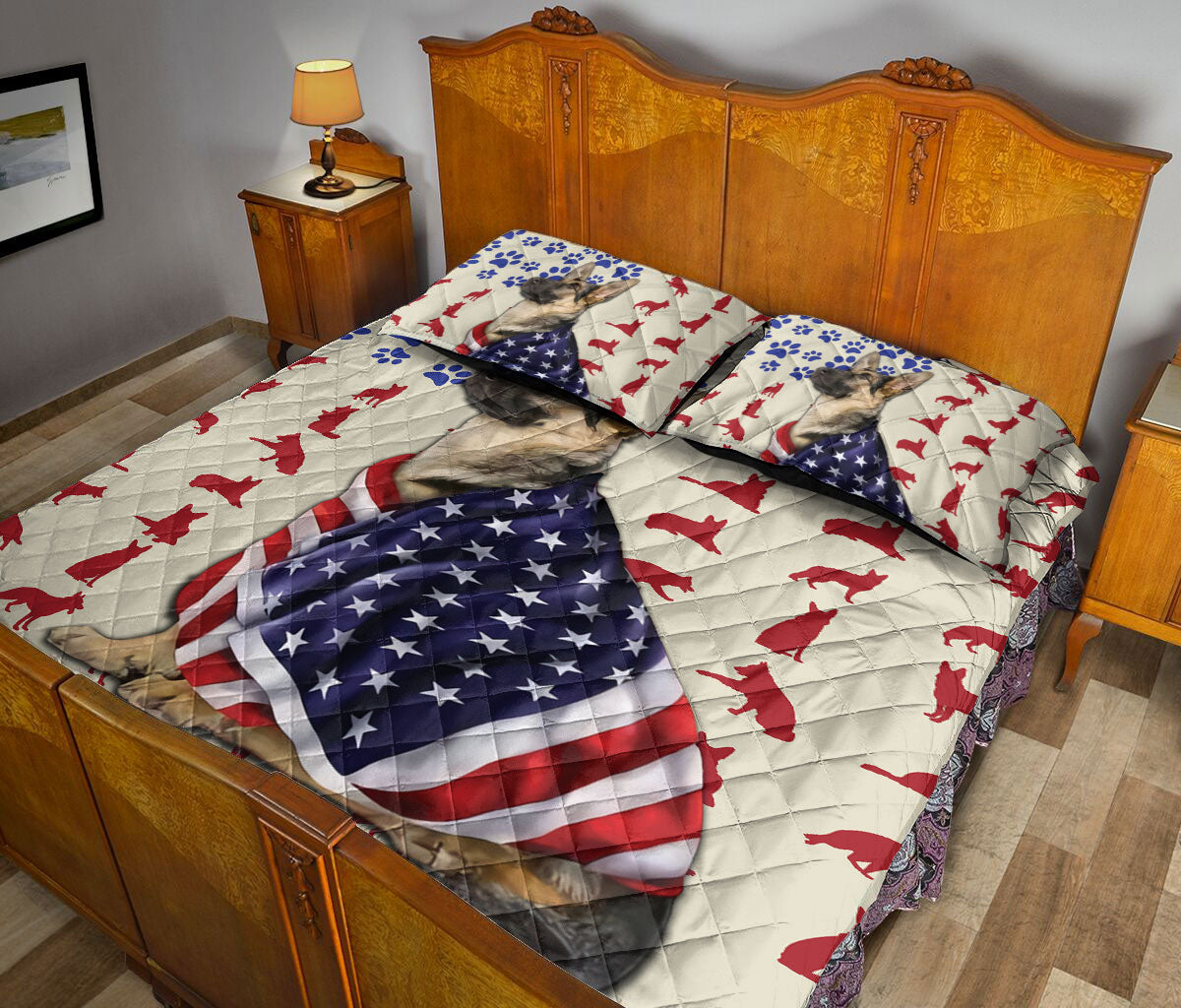 Ohaprints-Quilt-Bed-Set-Pillowcase-German-Shepherd-Patriotic-American-Flag-Pattern-Dog-Lover-Gift-Blanket-Bedspread-Bedding-717-Queen (80'' x 90'')