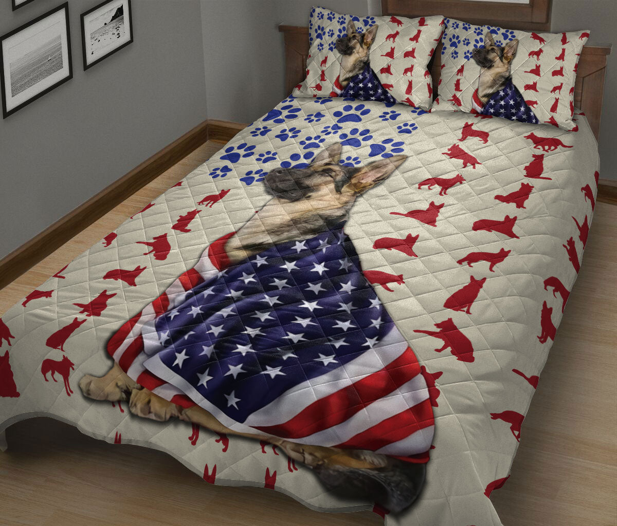 Ohaprints-Quilt-Bed-Set-Pillowcase-German-Shepherd-Patriotic-American-Flag-Pattern-Dog-Lover-Gift-Blanket-Bedspread-Bedding-717-King (90'' x 100'')