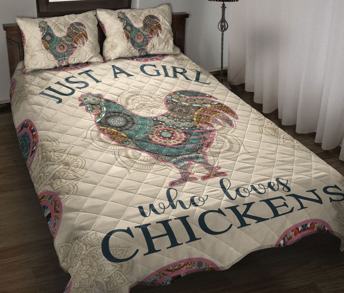 Ohaprints-Quilt-Bed-Set-Pillowcase-Just-A-Girl-Who-Loves-Chickens-Mandala-Pattern-Animal-Lover-Blanket-Bedspread-Bedding-3602-Throw (55'' x 60'')