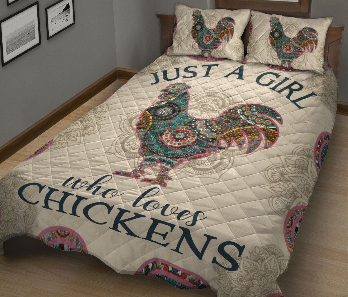 Ohaprints-Quilt-Bed-Set-Pillowcase-Just-A-Girl-Who-Loves-Chickens-Mandala-Pattern-Animal-Lover-Blanket-Bedspread-Bedding-3602-King (90'' x 100'')