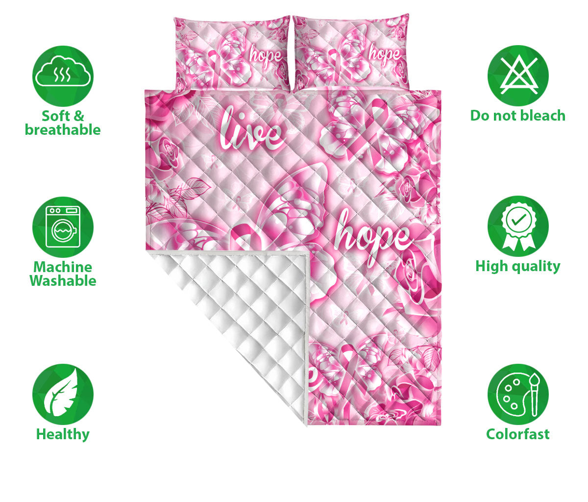 Ohaprints-Quilt-Bed-Set-Pillowcase-Breast-Cancer-Awareness-Hope-Pink-Butterfly-Get-Well-Soon-Gifts-Blanket-Bedspread-Bedding-1265-Double (70'' x 80'')
