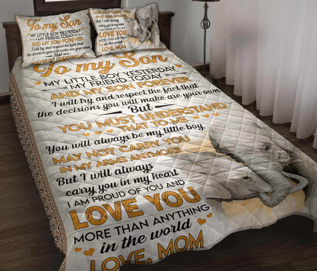 Ohaprints-Quilt-Bed-Set-Pillowcase-To-My-Son-Elephant-Gifts-For-Son-From-Mom-Mother-Blanket-Bedspread-Bedding-1322-Throw (55'' x 60'')