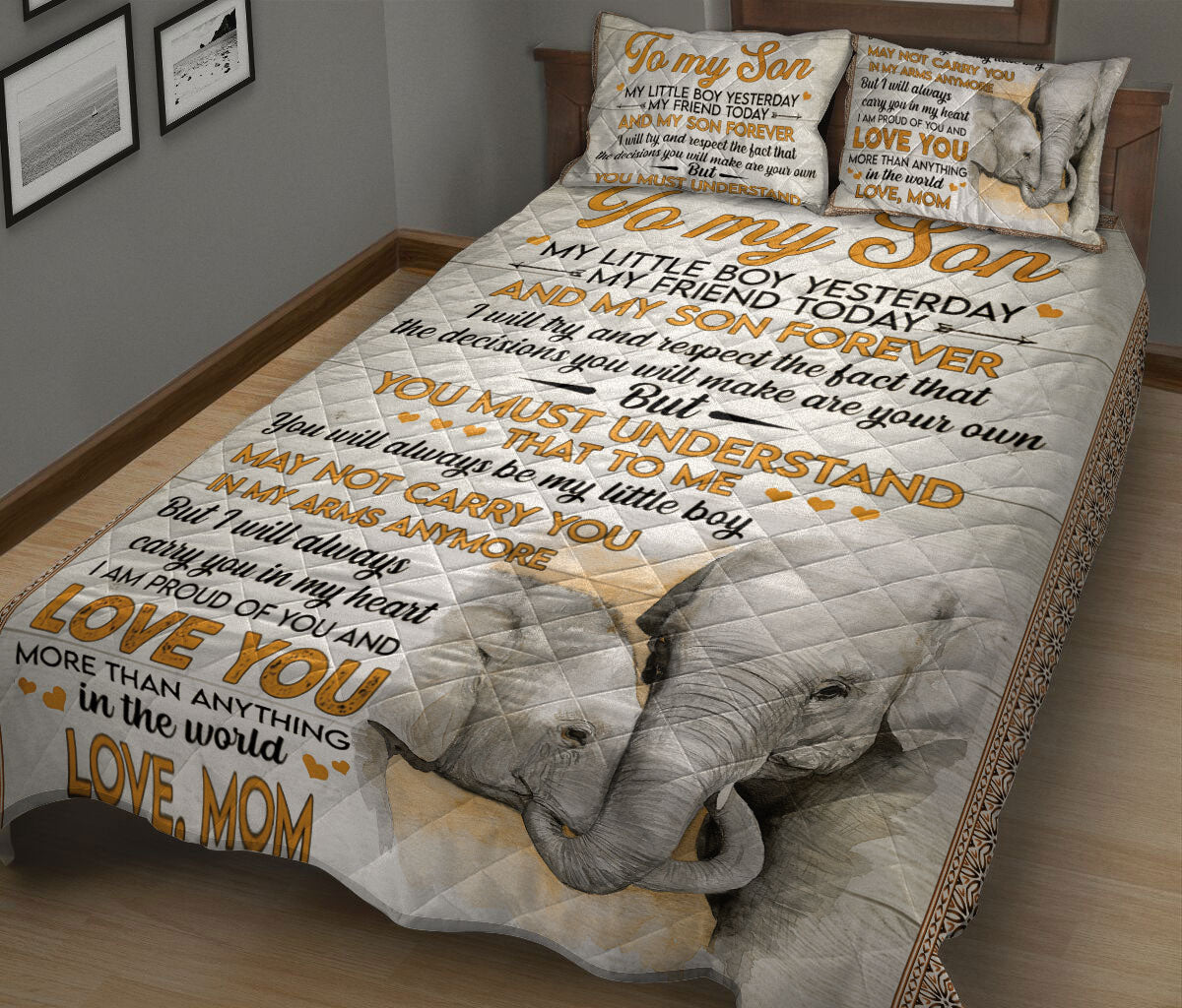 Ohaprints-Quilt-Bed-Set-Pillowcase-To-My-Son-Elephant-Gifts-For-Son-From-Mom-Mother-Blanket-Bedspread-Bedding-1322-King (90'' x 100'')