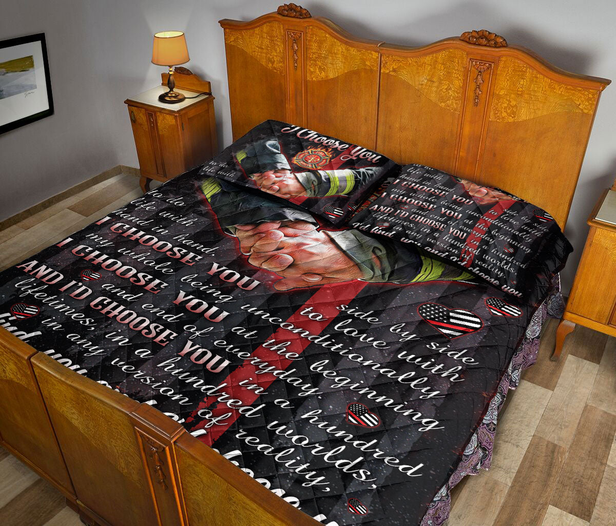 Ohaprints-Quilt-Bed-Set-Pillowcase-Firefighter-I-Choose-You-Husband-&-Wife-Couple-Unique-Gift-Blanket-Bedspread-Bedding-1218-Queen (80'' x 90'')