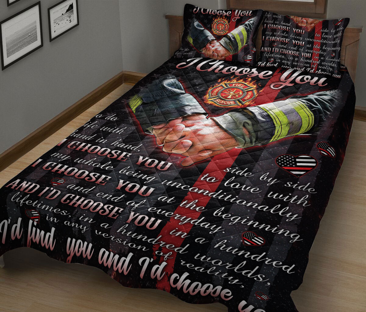 Ohaprints-Quilt-Bed-Set-Pillowcase-Firefighter-I-Choose-You-Husband-&-Wife-Couple-Unique-Gift-Blanket-Bedspread-Bedding-1218-King (90'' x 100'')