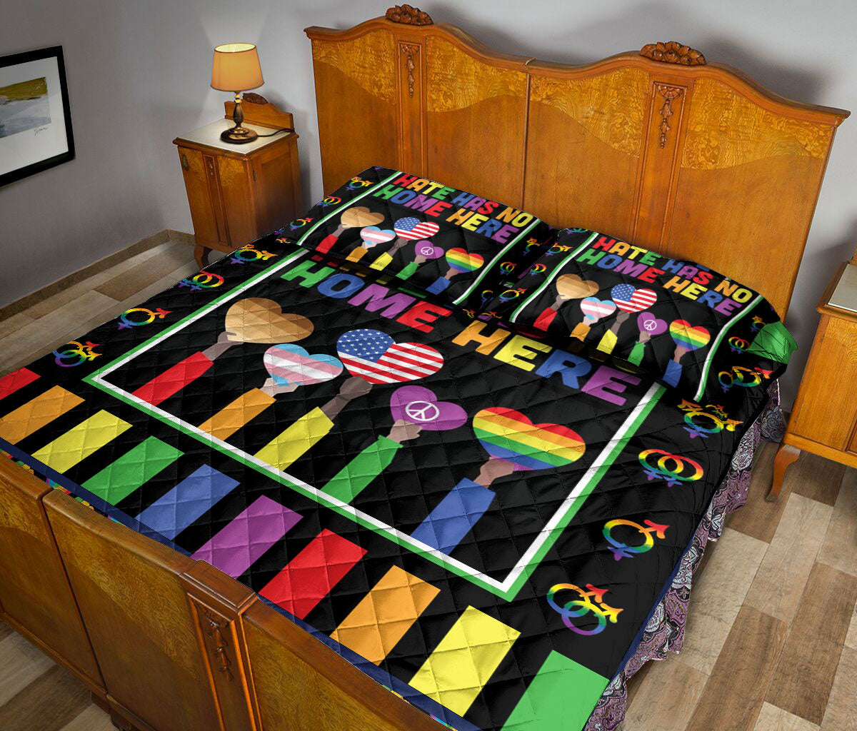 Ohaprints-Quilt-Bed-Set-Pillowcase-Lgbt-Love-Is-Love-Pride-Love-Wins-Hate-Has-No-Home-Here-Blanket-Bedspread-Bedding-1362-Queen (80'' x 90'')