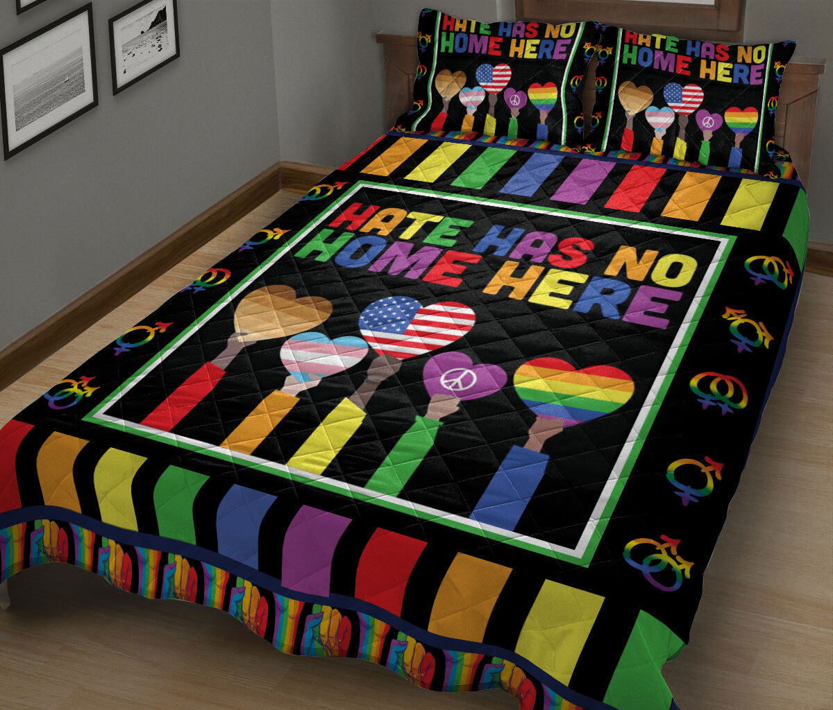 Ohaprints-Quilt-Bed-Set-Pillowcase-Lgbt-Love-Is-Love-Pride-Love-Wins-Hate-Has-No-Home-Here-Blanket-Bedspread-Bedding-1362-King (90'' x 100'')