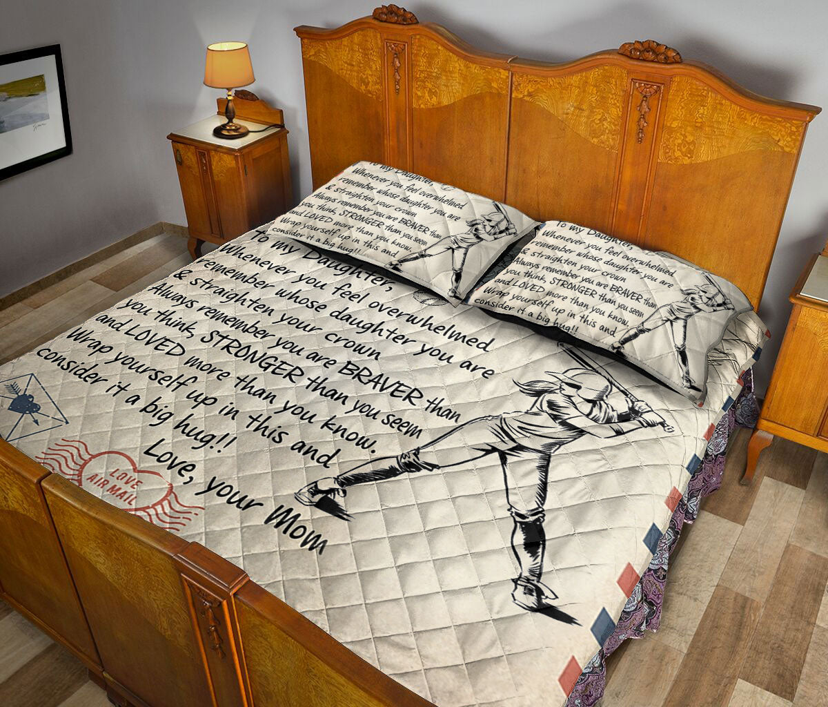 Ohaprints-Quilt-Bed-Set-Pillowcase-Softball-Player-To-My-Daughter-Sport-Lover-Unique-Gift-Blanket-Bedspread-Bedding-1886-Queen (80'' x 90'')