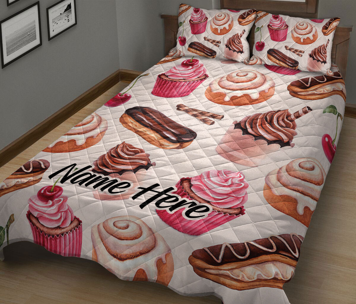 Ohaprints-Quilt-Bed-Set-Pillowcase-Baking-Baker-Pink-Cake-Cupcake-Pattern-Custom-Personalized-Name-Blanket-Bedspread-Bedding-2451-King (90'' x 100'')