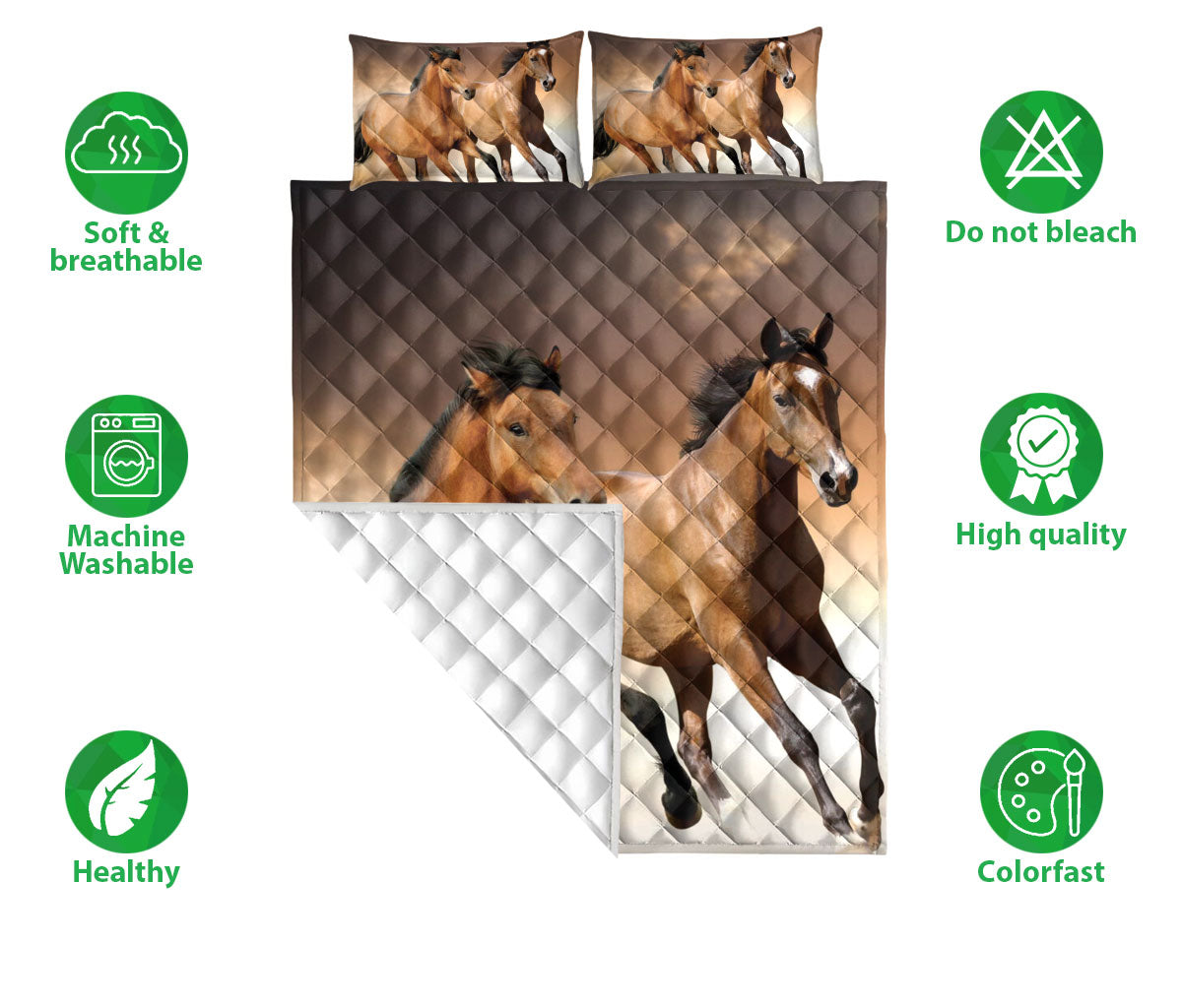 Ohaprints-Quilt-Bed-Set-Pillowcase-Horses-Running-Brown-Pattern-Animal-Lover-Cowboy-Cowgirl-Gift-Blanket-Bedspread-Bedding-1864-Double (70'' x 80'')