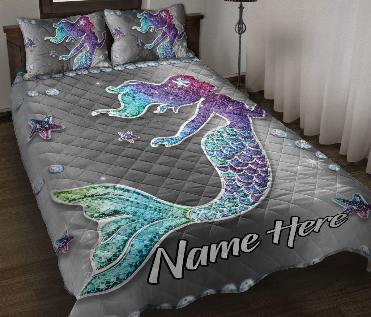 Ohaprints-Quilt-Bed-Set-Pillowcase-Mermaid-Under-Sea-Floral-Ocean-Pattern-Custom-Personalized-Name-Blanket-Bedspread-Bedding-2955-Throw (55'' x 60'')