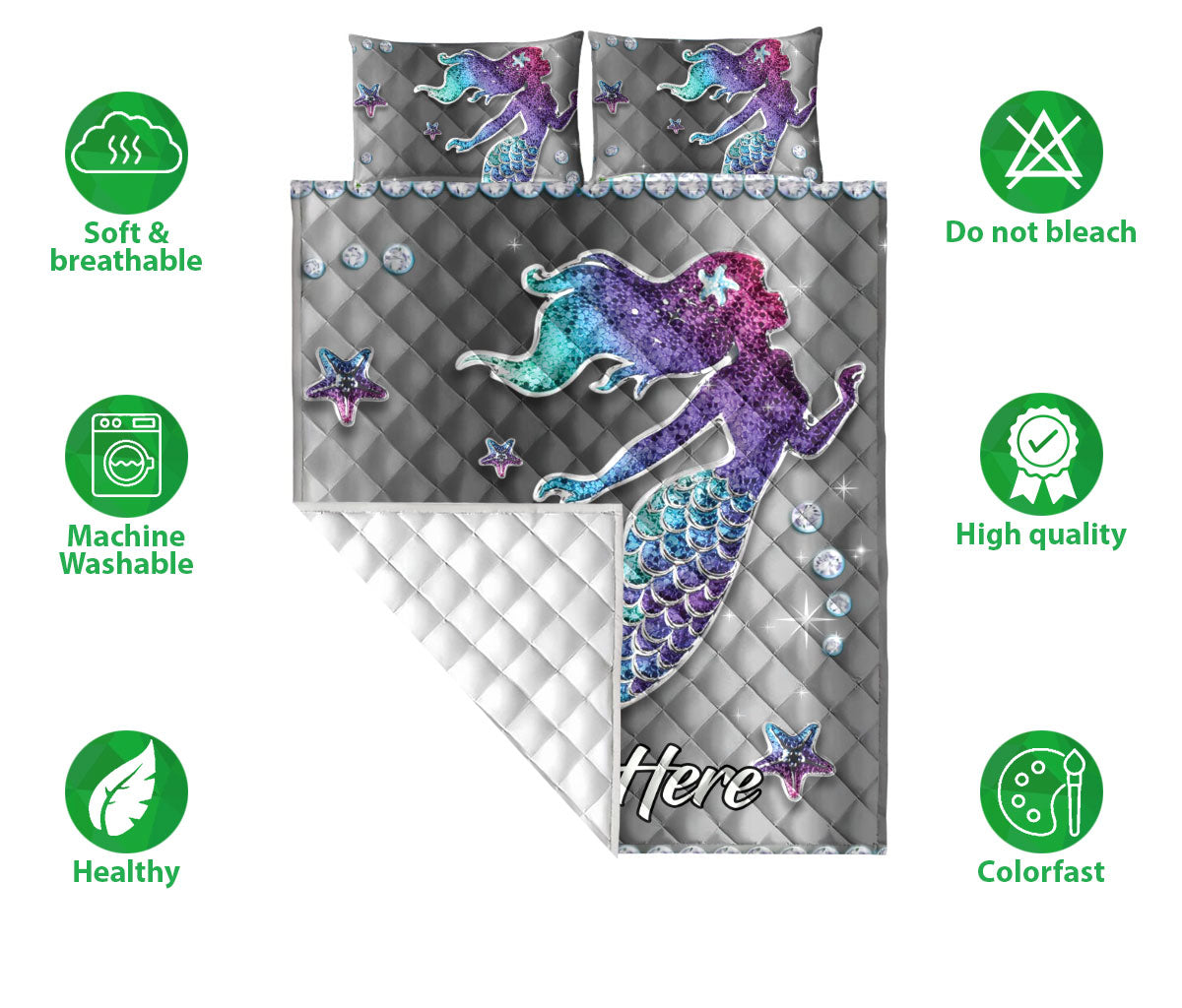 Ohaprints-Quilt-Bed-Set-Pillowcase-Mermaid-Under-Sea-Floral-Ocean-Pattern-Custom-Personalized-Name-Blanket-Bedspread-Bedding-2955-Double (70'' x 80'')