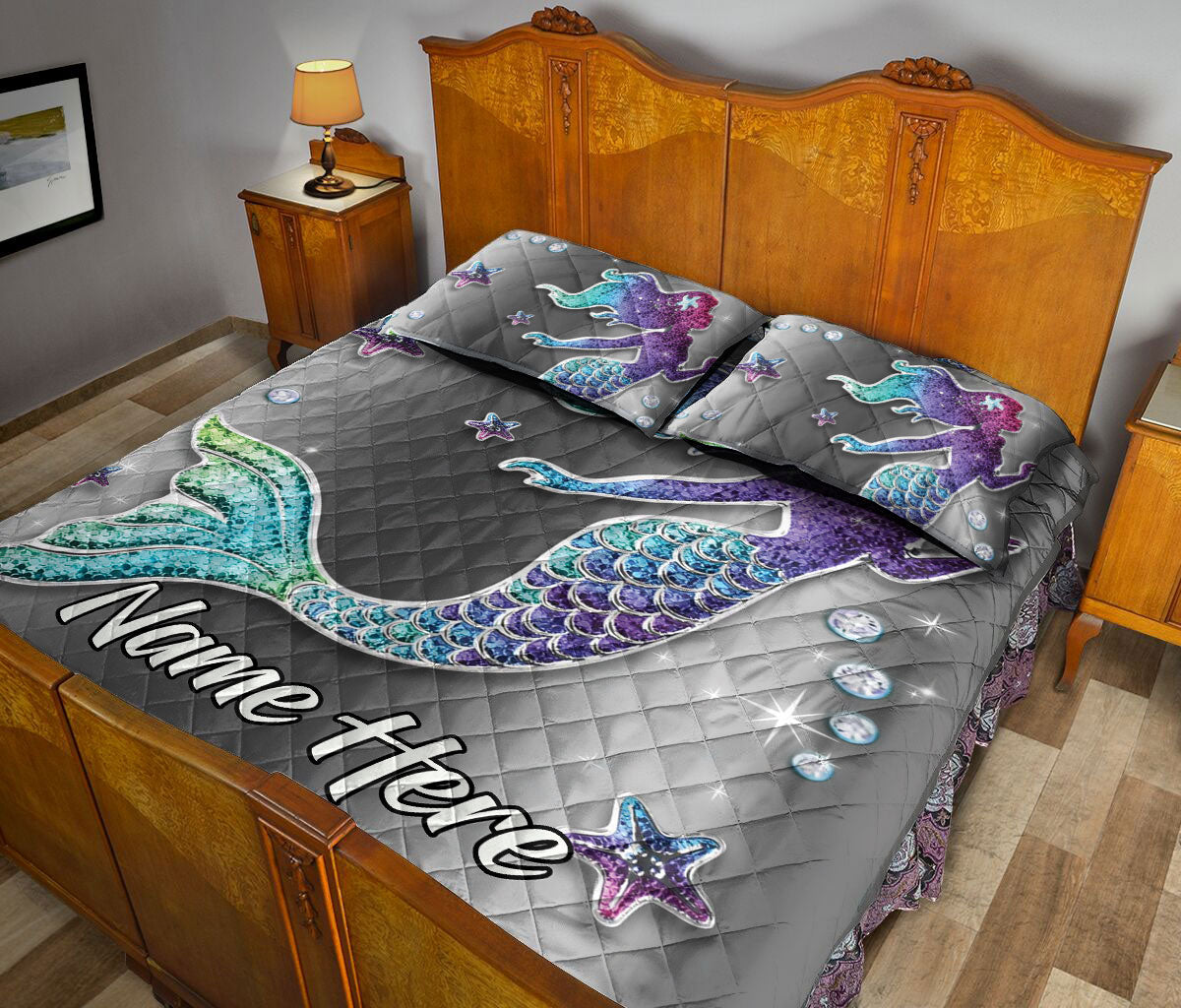 Ohaprints-Quilt-Bed-Set-Pillowcase-Mermaid-Under-Sea-Floral-Ocean-Pattern-Custom-Personalized-Name-Blanket-Bedspread-Bedding-2955-Queen (80'' x 90'')