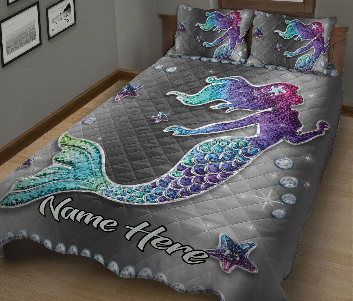 Ohaprints-Quilt-Bed-Set-Pillowcase-Mermaid-Under-Sea-Floral-Ocean-Pattern-Custom-Personalized-Name-Blanket-Bedspread-Bedding-2955-King (90'' x 100'')