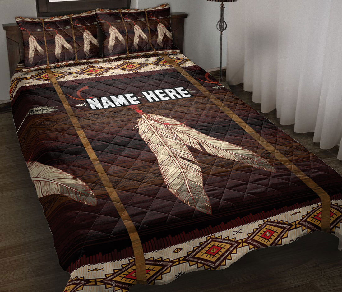 Ohaprints-Quilt-Bed-Set-Pillowcase-Native-American-Boho-Feather-Pattern-Custom-Personalized-Name-Blanket-Bedspread-Bedding-1859-Throw (55'' x 60'')