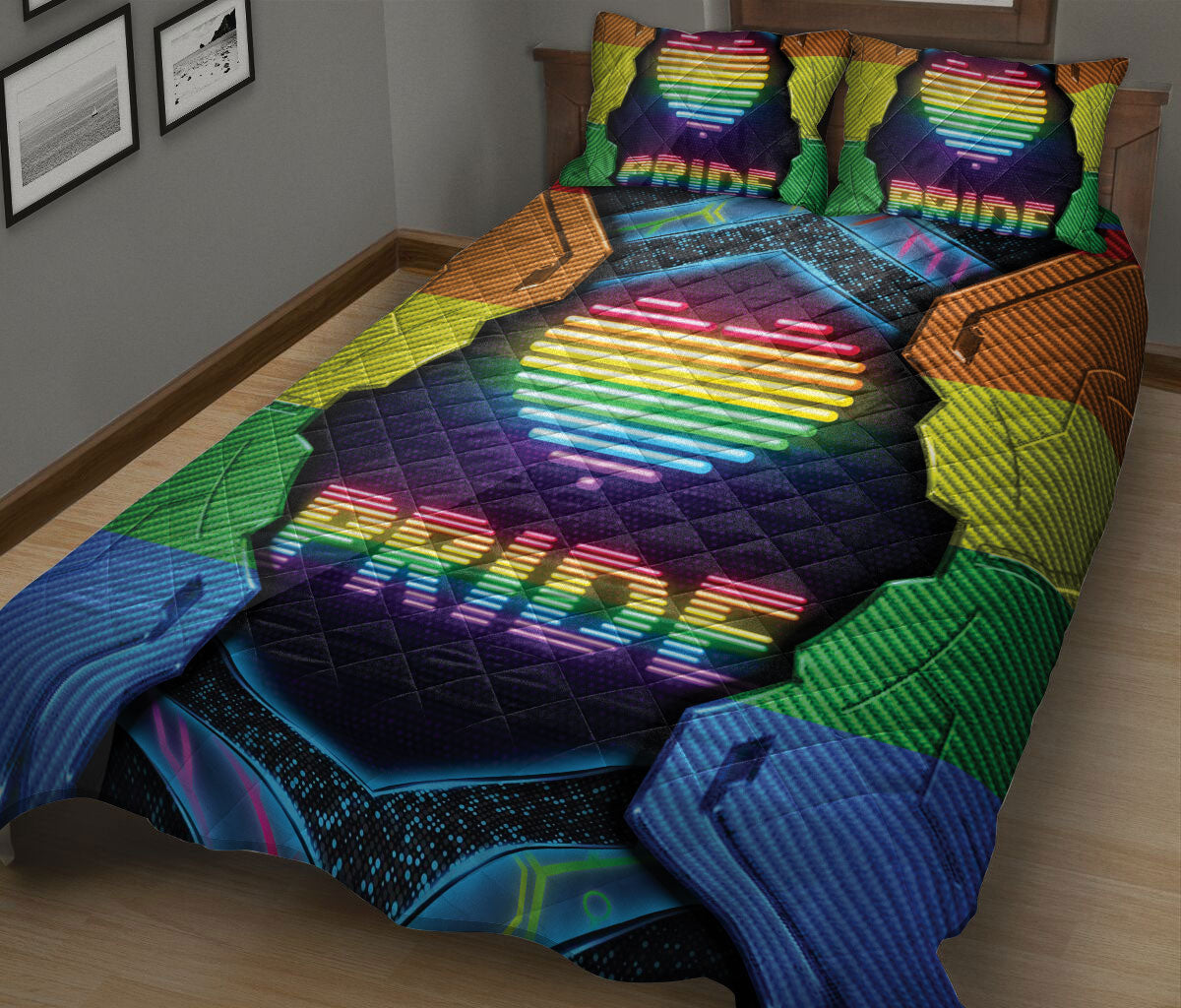 Ohaprints-Quilt-Bed-Set-Pillowcase-Lgbt-Lgbtq-Rainbow-Flag-Heart-Love-Is-Love-Love-Wins-Gift-For-Pride-Month-Blanket-Bedspread-Bedding-2464-King (90'' x 100'')