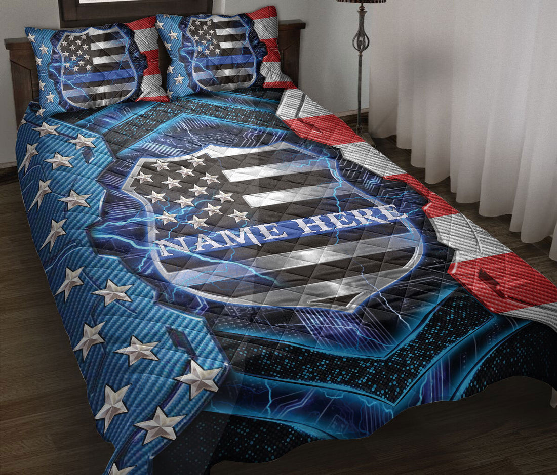 Ohaprints-Quilt-Bed-Set-Pillowcase-Police-Back-The-Blue-Thin-Blue-Line-American-Flag-Custom-Personalized-Name-Blanket-Bedspread-Bedding-1345-Throw (55'' x 60'')