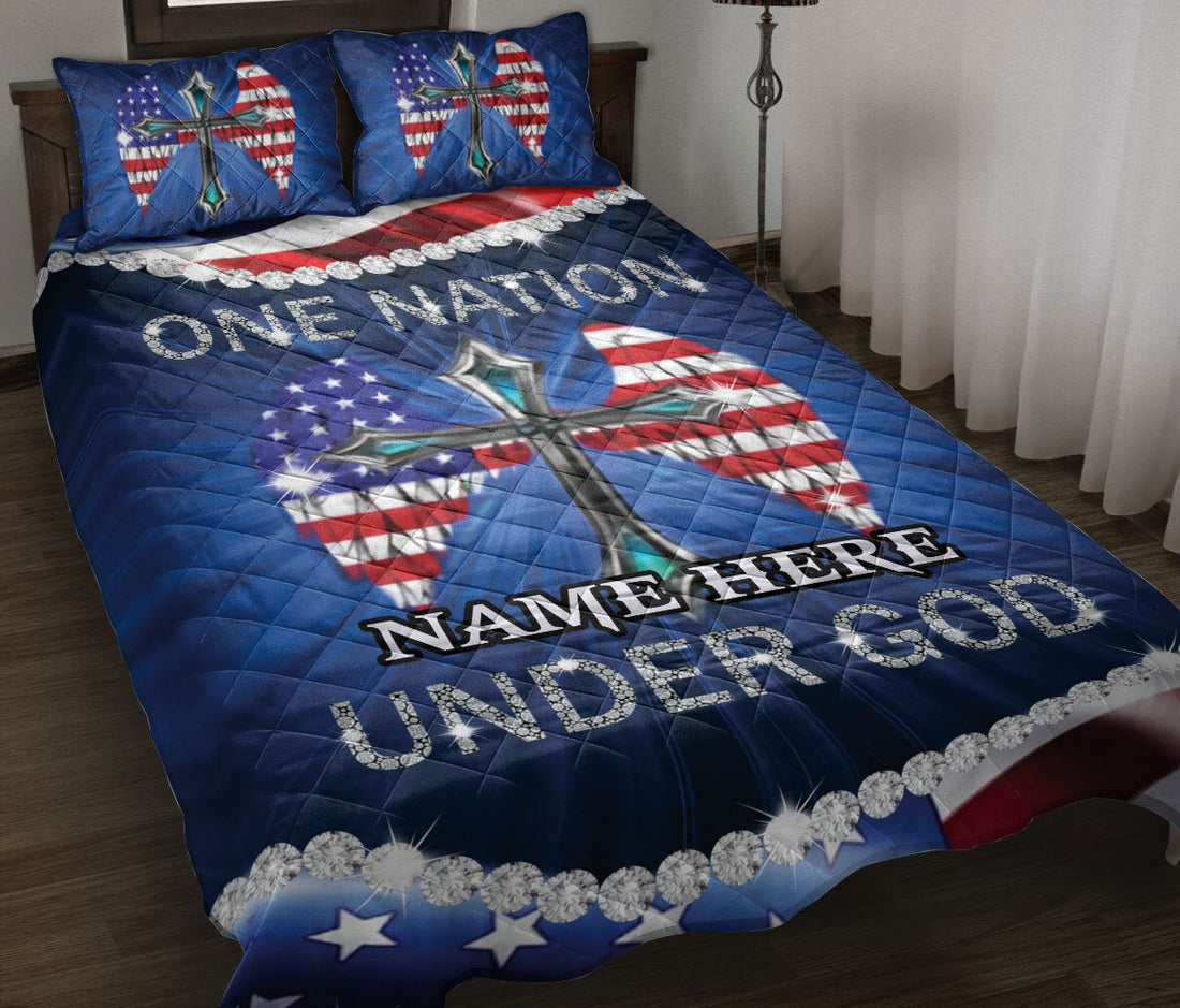 Ohaprints-Quilt-Bed-Set-Pillowcase-American-Flag-Jesus-Cross-One-Nation-Under-God-Custom-Personalized-Name-Blanket-Bedspread-Bedding-134-Throw (55'' x 60'')