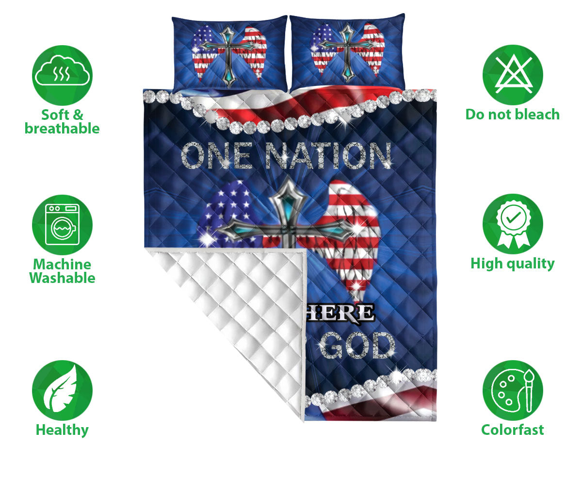 Ohaprints-Quilt-Bed-Set-Pillowcase-American-Flag-Jesus-Cross-One-Nation-Under-God-Custom-Personalized-Name-Blanket-Bedspread-Bedding-134-Double (70'' x 80'')
