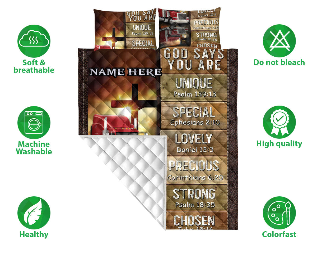 Ohaprints-Quilt-Bed-Set-Pillowcase-Red-Truck-God-Jesus-Cross-God-Says-You-Are-Brown-Custom-Personalized-Name-Blanket-Bedspread-Bedding-174-Double (70'' x 80'')