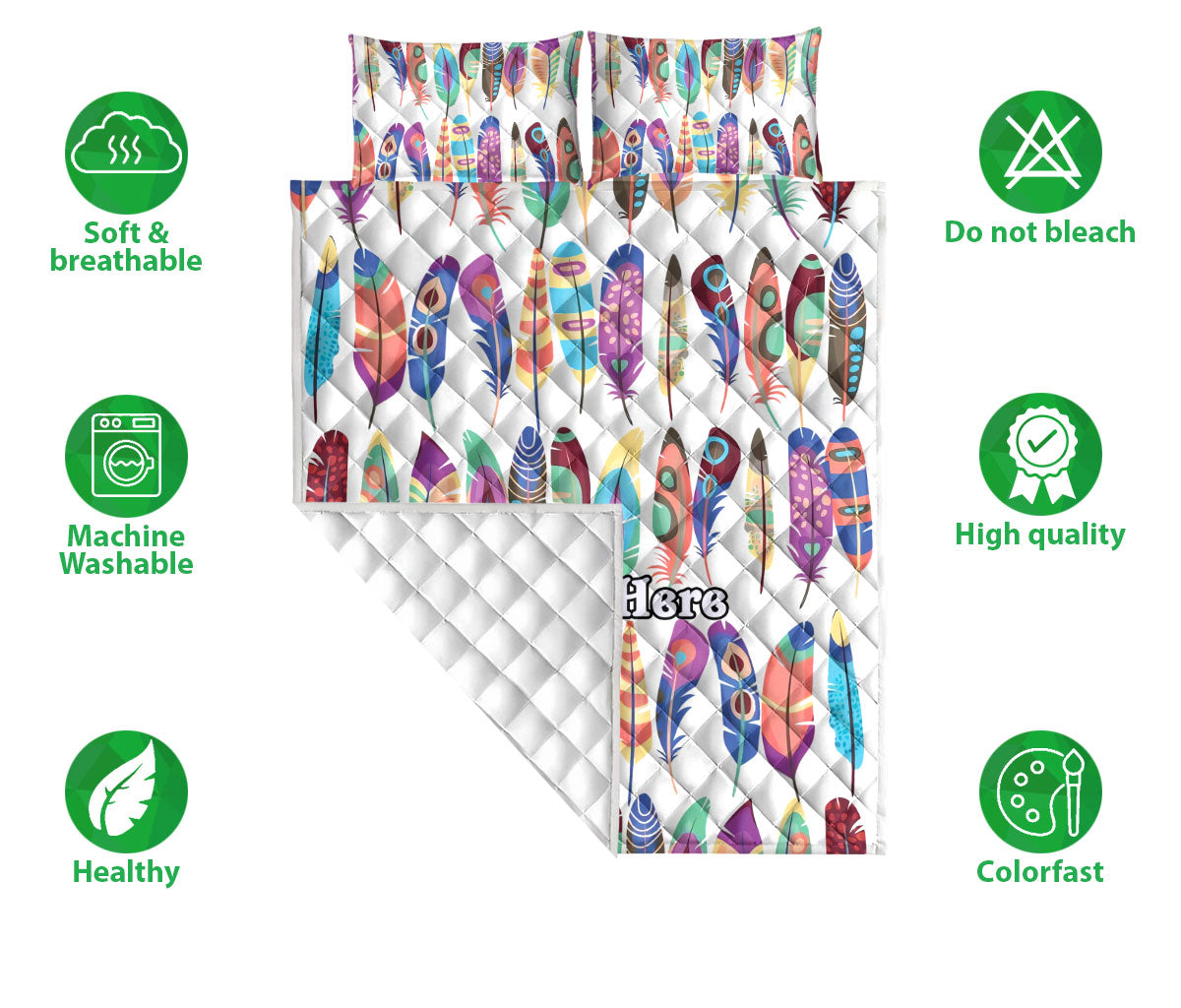 Ohaprints-Quilt-Bed-Set-Pillowcase-Native-American-Feather-Pride-Indigenous-Boho-Pattern-Custom-Personalized-Name-Blanket-Bedspread-Bedding-1934-Double (70'' x 80'')