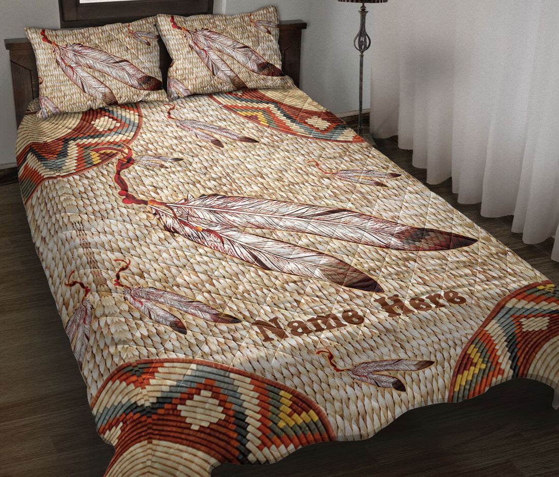 Ohaprints-Quilt-Bed-Set-Pillowcase-Native-American-Indigenous-Feather-Pride-Boho-Pattern-Custom-Personalized-Name-Blanket-Bedspread-Bedding-175-Throw (55'' x 60'')