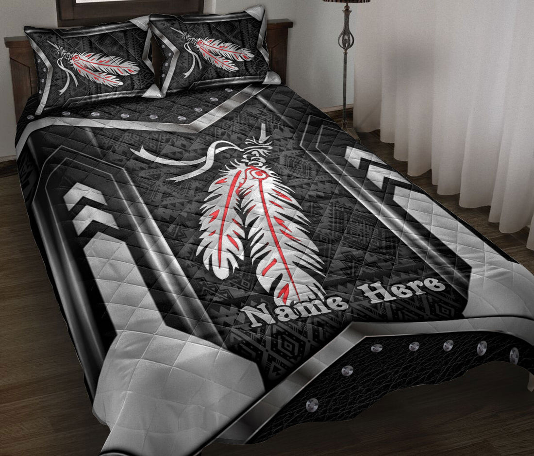 Ohaprints-Quilt-Bed-Set-Pillowcase-Native-American-Indigenous-Feather-Black-Boho-Pattern-Custom-Personalized-Name-Blanket-Bedspread-Bedding-768-Throw (55'' x 60'')