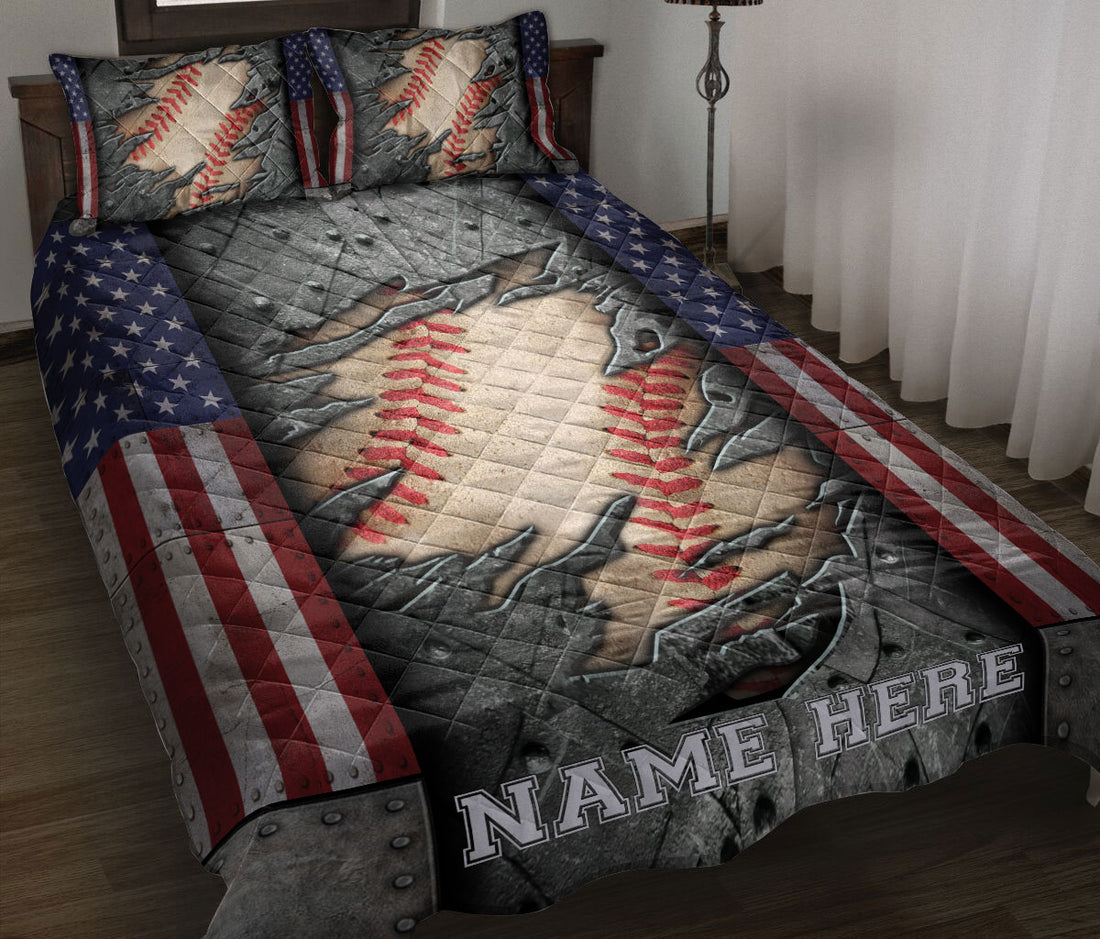 Ohaprints-Quilt-Bed-Set-Pillowcase-Baseball-Sports-Ball-American-Flag-Crack-Pattern-Custom-Personalized-Name-Blanket-Bedspread-Bedding-3039-Throw (55'' x 60'')