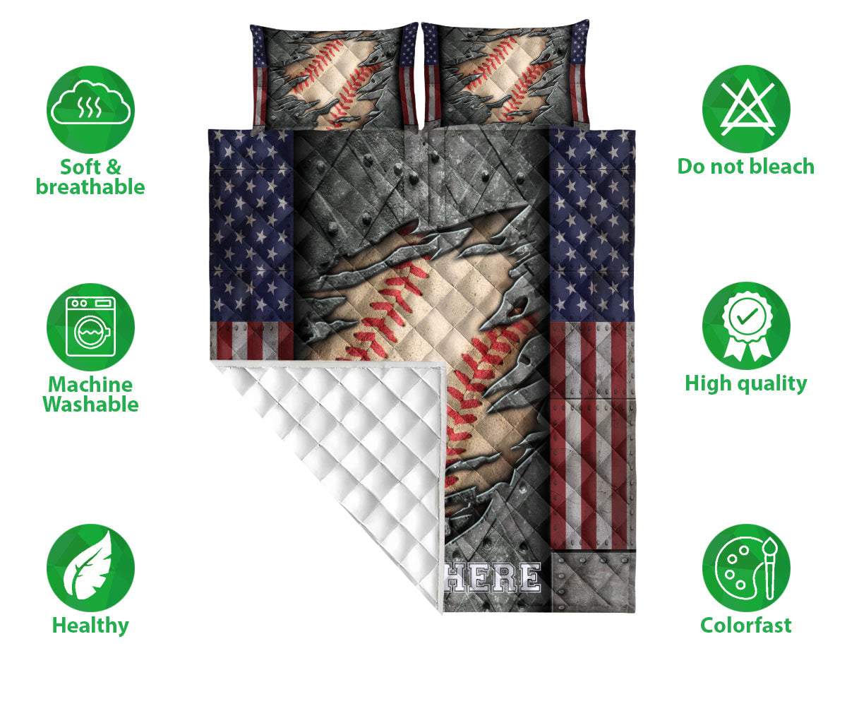 Ohaprints-Quilt-Bed-Set-Pillowcase-Baseball-Sports-Ball-American-Flag-Crack-Pattern-Custom-Personalized-Name-Blanket-Bedspread-Bedding-3039-Double (70'' x 80'')