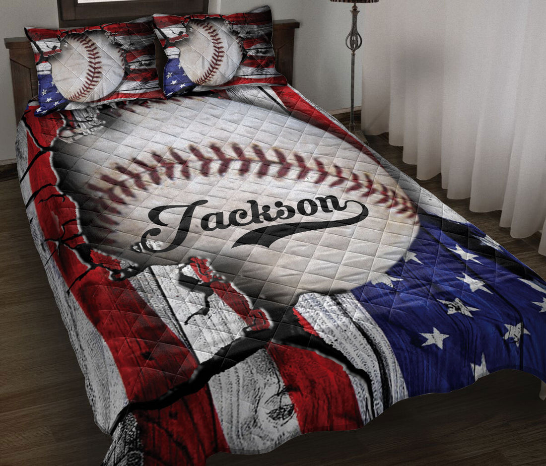 Ohaprints-Quilt-Bed-Set-Pillowcase-Baseball-Ball-Sports-American-Flag-Crack-Pattern-Custom-Personalized-Name-Blanket-Bedspread-Bedding-727-Throw (55'' x 60'')