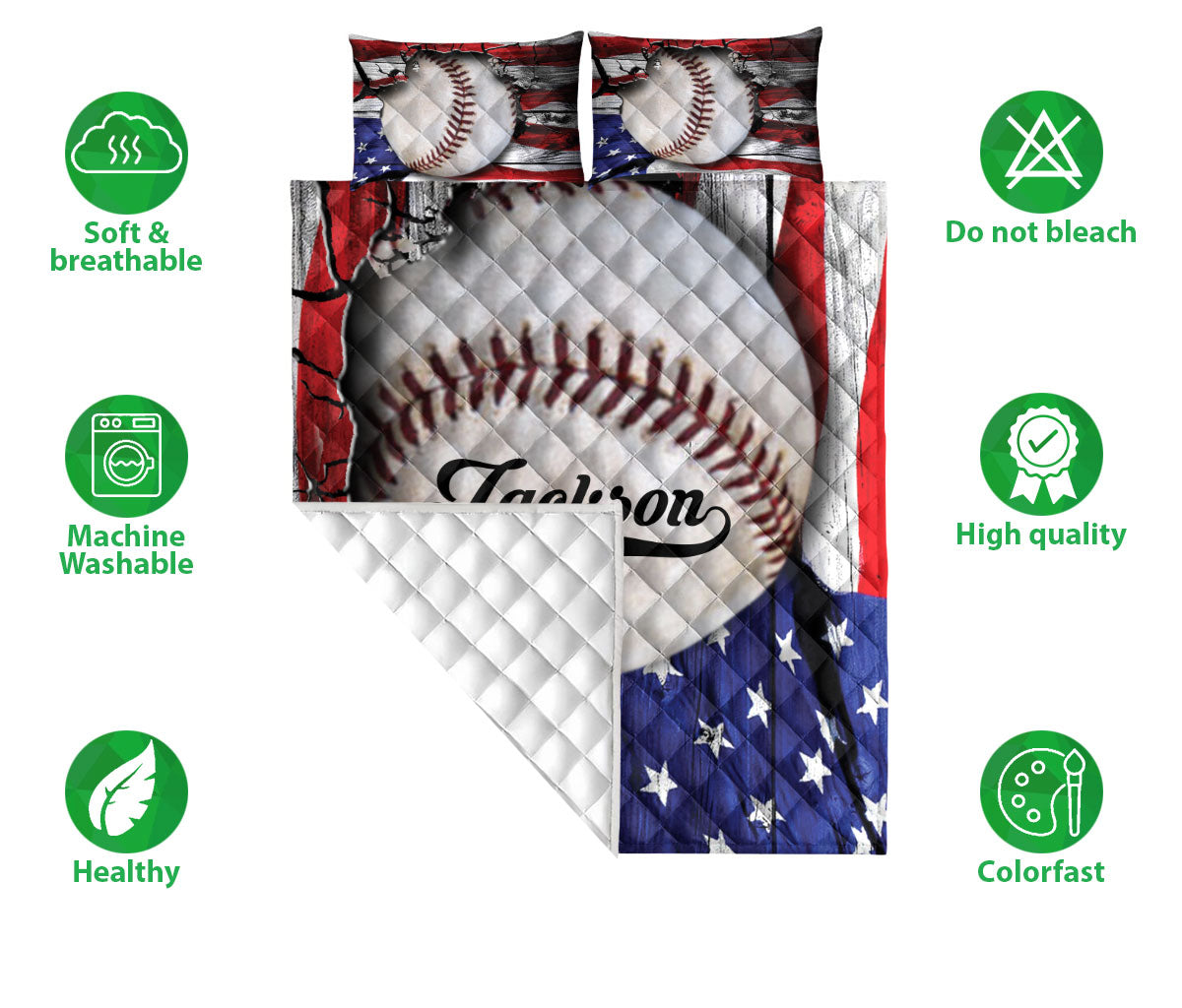 Ohaprints-Quilt-Bed-Set-Pillowcase-Baseball-Ball-Sports-American-Flag-Crack-Pattern-Custom-Personalized-Name-Blanket-Bedspread-Bedding-727-Double (70'' x 80'')