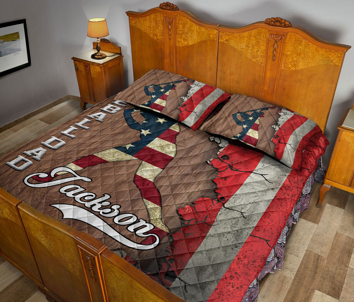 Ohaprints-Quilt-Bed-Set-Pillowcase-Baseball-Dad-Sports-American-Flag-Crack-Pattern-Custom-Personalized-Name-Blanket-Bedspread-Bedding-1935-Queen (80'' x 90'')