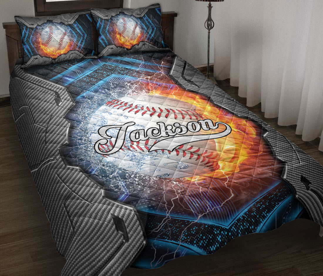 Ohaprints-Quilt-Bed-Set-Pillowcase-Baseball-Gift-For-Sport-Lover-Water-&-Fire-Pattern-Custom-Personalized-Name-Blanket-Bedspread-Bedding-2526-Throw (55'' x 60'')