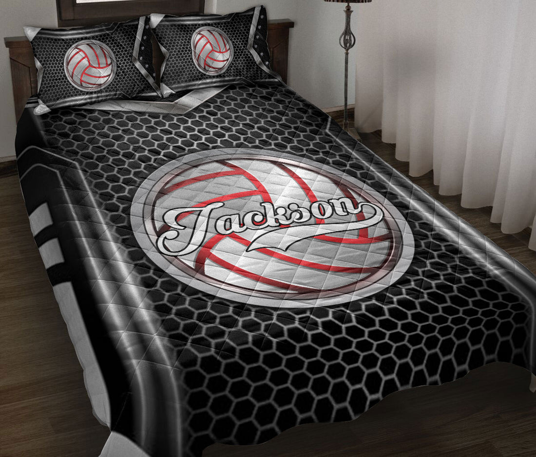Ohaprints-Quilt-Bed-Set-Pillowcase-Volleyball-Ball-Gift-For-Sport-Lover-B&W-Pattern-Custom-Personalized-Name-Blanket-Bedspread-Bedding-769-Throw (55'' x 60'')