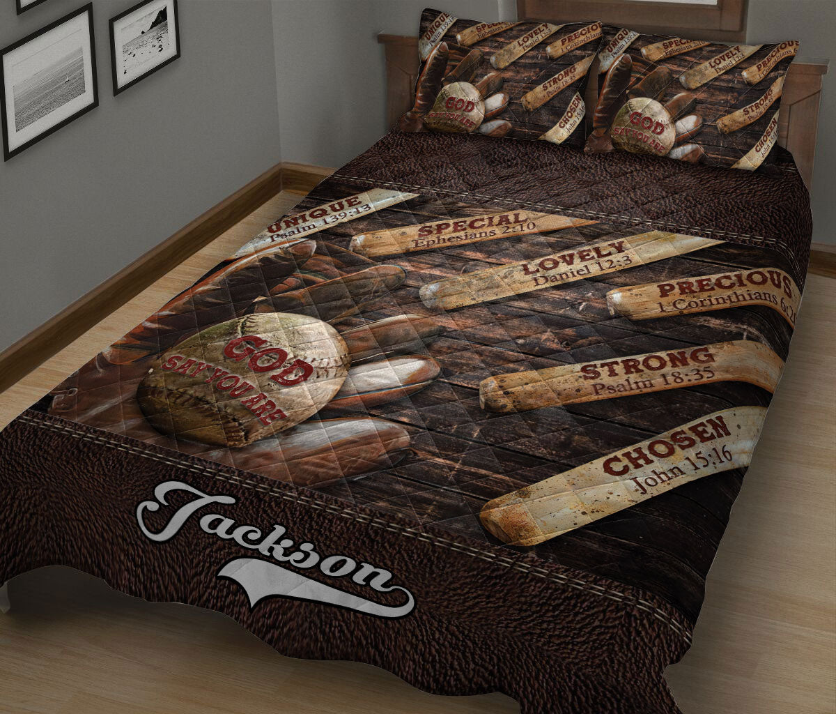 Ohaprints-Quilt-Bed-Set-Pillowcase-Baseball-Ball-Glove-God-Says-You-Are-Vintage-Brown-Custom-Personalized-Name-Blanket-Bedspread-Bedding-177-King (90'' x 100'')