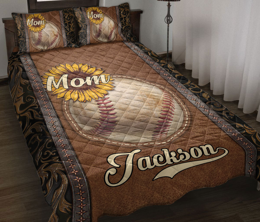 Ohaprints-Quilt-Bed-Set-Pillowcase-Softball-Mom-Sports-Ball-Sunflower-Brown-Pattern-Custom-Personalized-Name-Blanket-Bedspread-Bedding-1937-Throw (55'' x 60'')