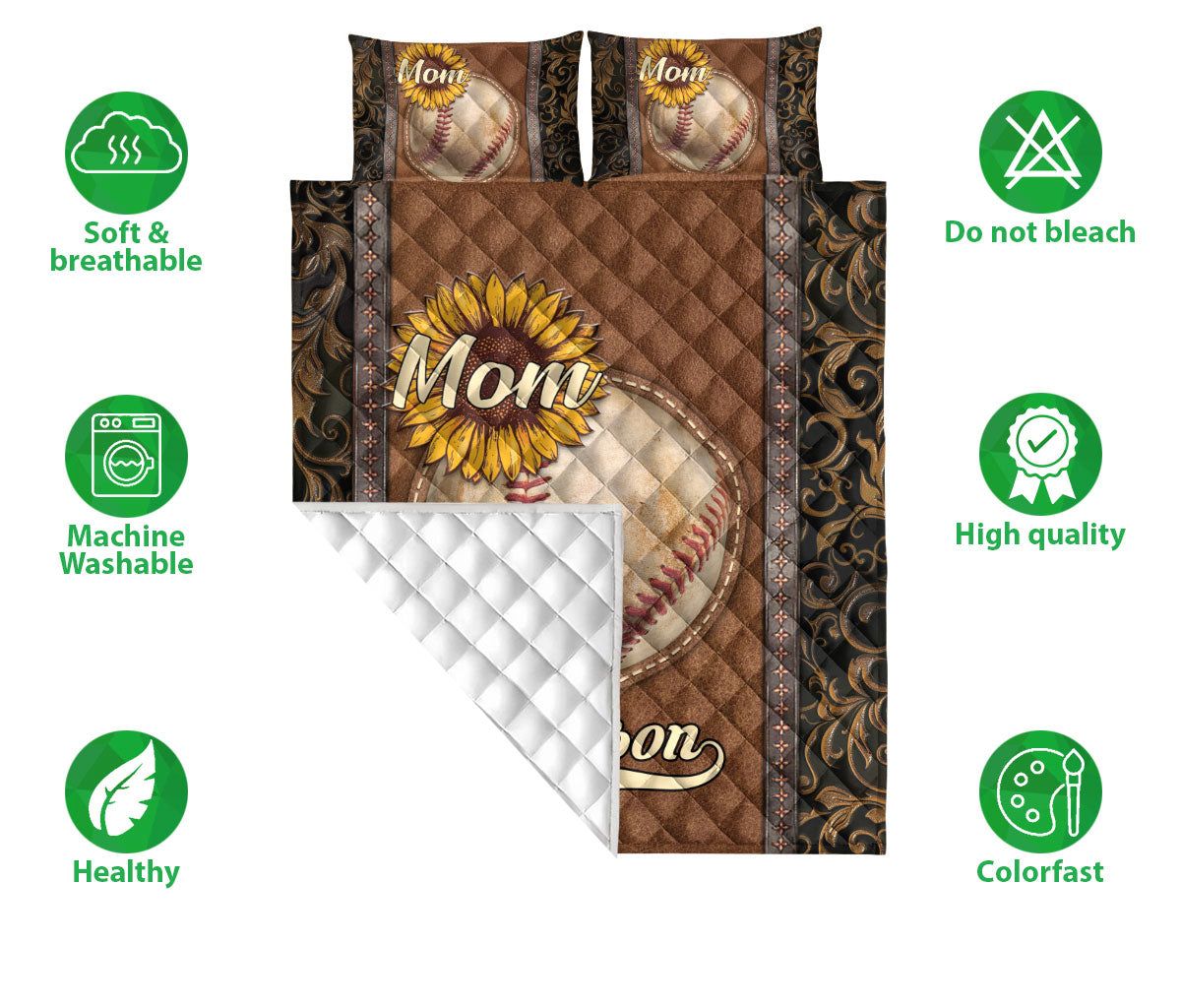 Ohaprints-Quilt-Bed-Set-Pillowcase-Softball-Mom-Sports-Ball-Sunflower-Brown-Pattern-Custom-Personalized-Name-Blanket-Bedspread-Bedding-1937-Double (70'' x 80'')