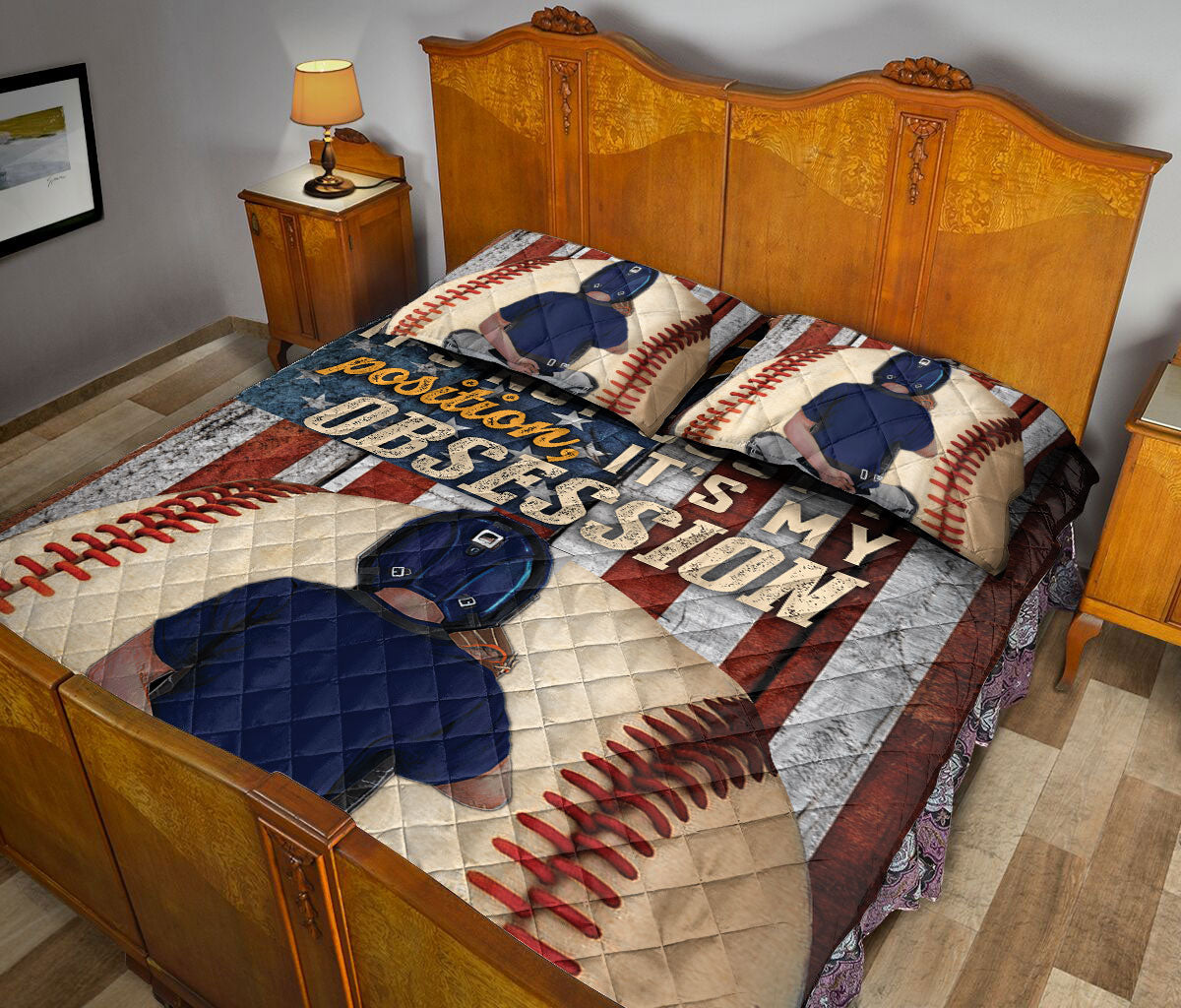 Ohaprints-Quilt-Bed-Set-Pillowcase-Baseball-Player-Catcher-It'S-My-Obsession-American-Flag-Gift-For-Sports-Lover-Blanket-Bedspread-Bedding-699-Queen (80'' x 90'')